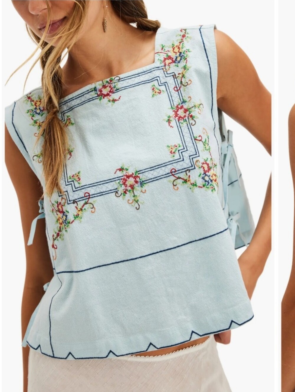 Free People Garden Wall Embroidered Crop Cotton Top Size Small